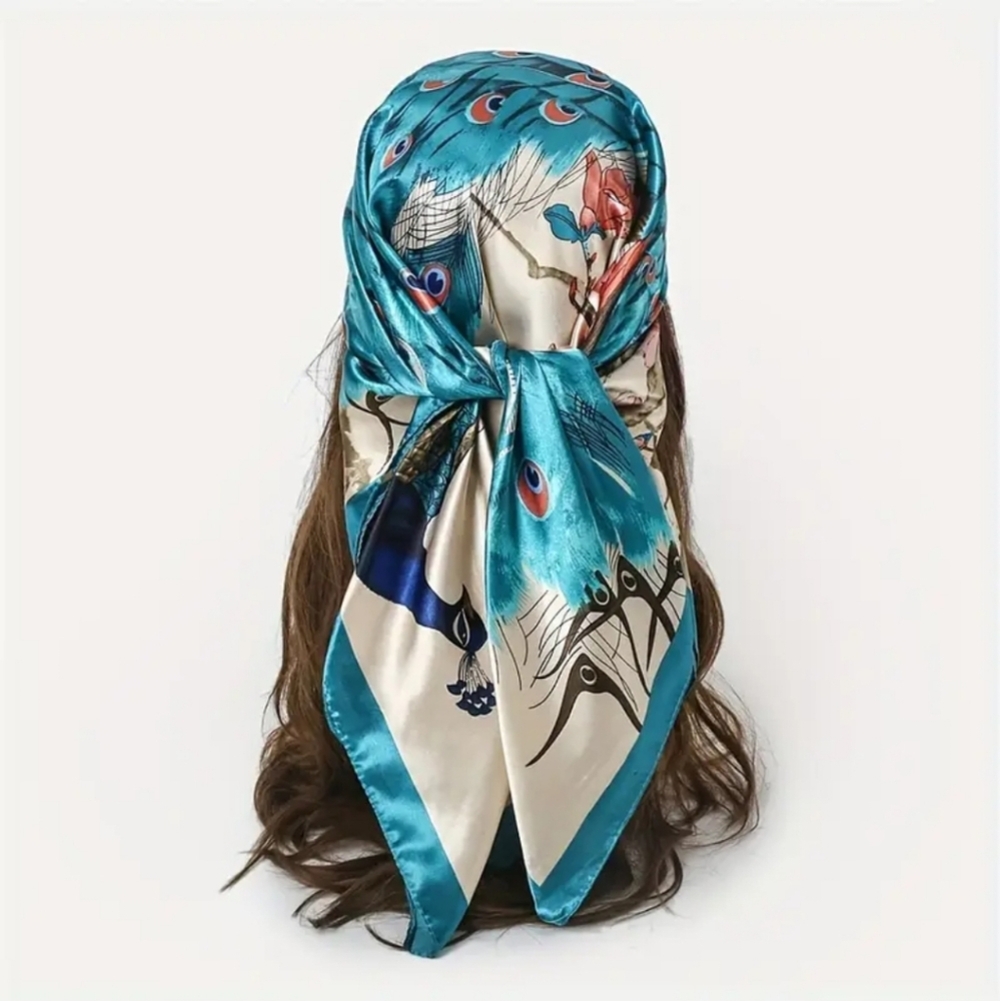 Peacock Scarf Square Scarf for Women - Animal Pattern Peacock - Picture 2 of 8